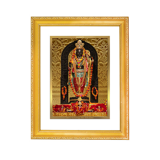 DIVINITI 24K Gold Plated Foil Lord Ram Lalla Photo Frame Idol for Home & Office Wall Decor, Puja Room, Workshop, Gift | DG101 Size 2 (22.6x18.4 CM)