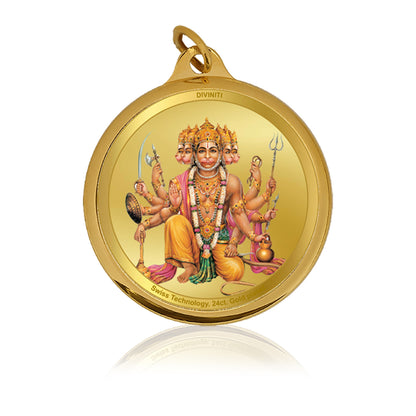 Diviniti 24K Gold Plated Lord Panchmukhi Hanuman & Yantra 22MM Double Sided Pendant For Men, Women & Kids