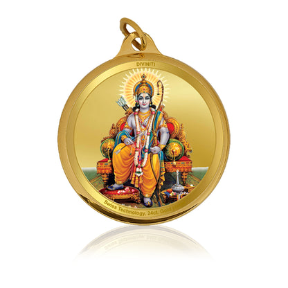 Diviniti 24K Gold Plated Lord RAM & JAI SHRI RAM 18MM Double Sided Pendant For Men, Women & Kids