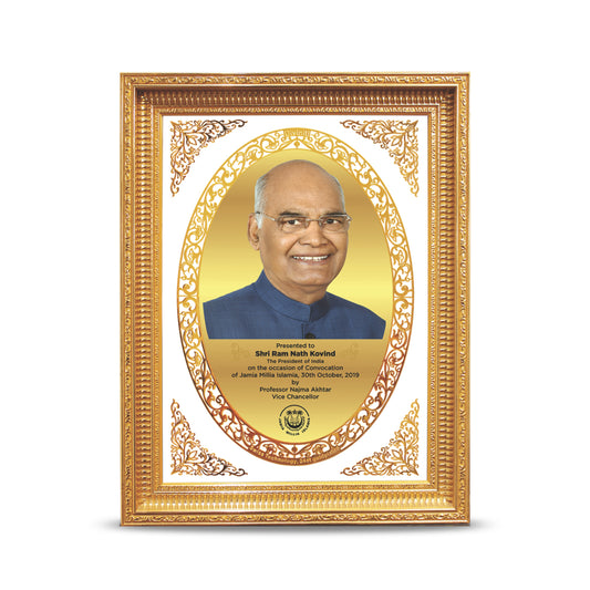 Golden Felicitation Frame in Double Glass with Image & Matter Printed on 24K Gold Plated Foil For Corporate Gifting