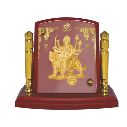 Diviniti 24K Gold Plated Durga Mata Photo Frame for Car Dashboard, Home Decor, Tabletop, Puja Room, Showpiece and Gift  MDF1BP+ (6.5x5.5 CM)