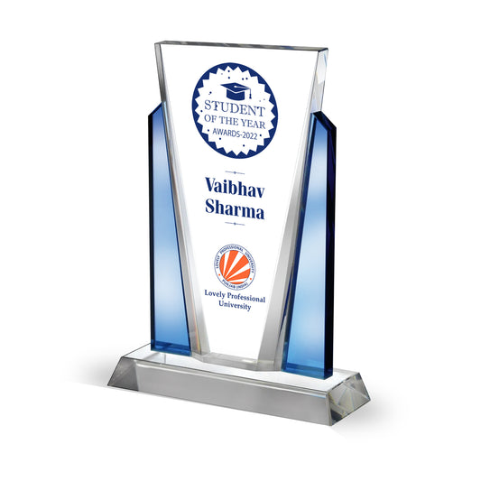 Customized Crystal Trophy with Matter Printed For Corporate Gifting