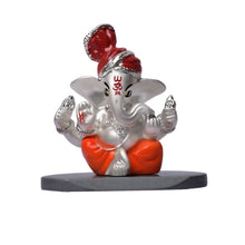 Load image into Gallery viewer, DIVINITI 999 Silver Plated Pagdi Ganesha Idol For Car Dashboard, Home Decor, Table, Gift (7.5 X 7.5 CM)
