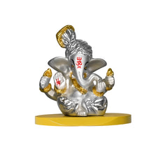 Load image into Gallery viewer, DIVINITI 999 Silver Plated Pagdi Lord Ganesha Elegant Statue Idol For Car Dashboard, Home Decor, Tabletop, Puja Room and Luxury Gift (7x7 CM)
