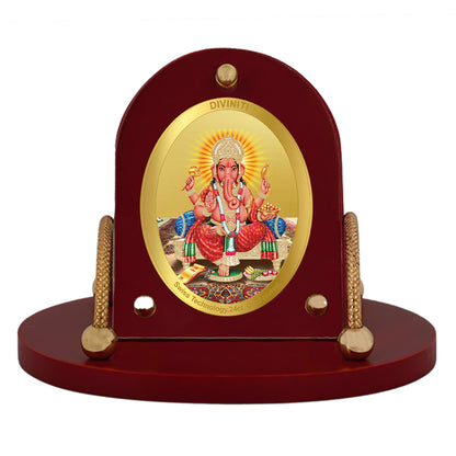 Diviniti 24K Gold Plated Foil Ganesha Frame for Car Dashboard, Home Decor, Table & Office (8 CM x 9 CM)