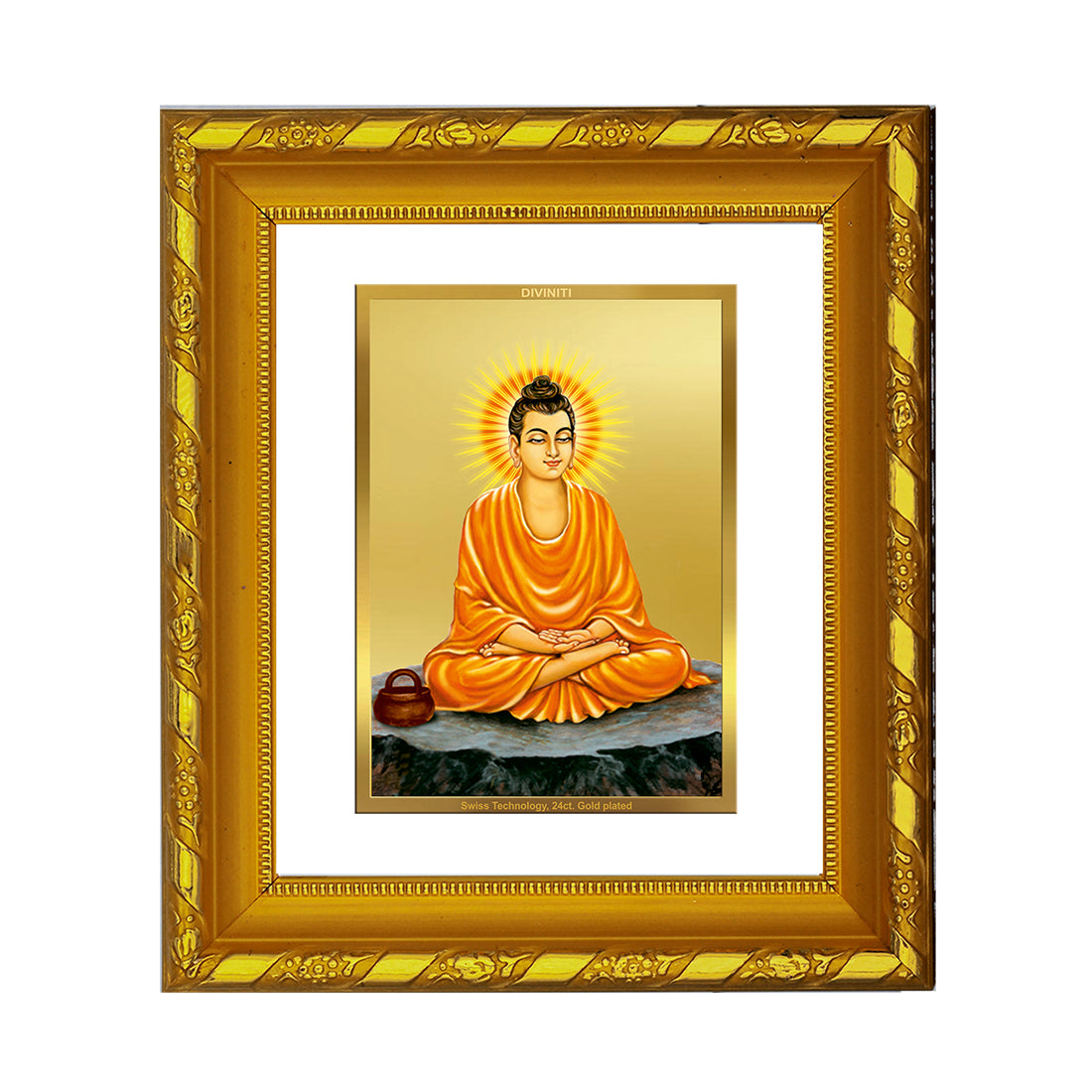 DIVINITI 24K Gold Plated Foil Buddha Religious Photo Frame for Home Decor, Office, TableTop DG 103 Size 1 (15.3x14.9 CM)