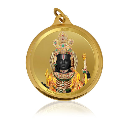 Diviniti 24K Gold Plated Lord Ram Lalla & Ram Mandir 18MM Double Sided Pendant For Men, Women & Kids