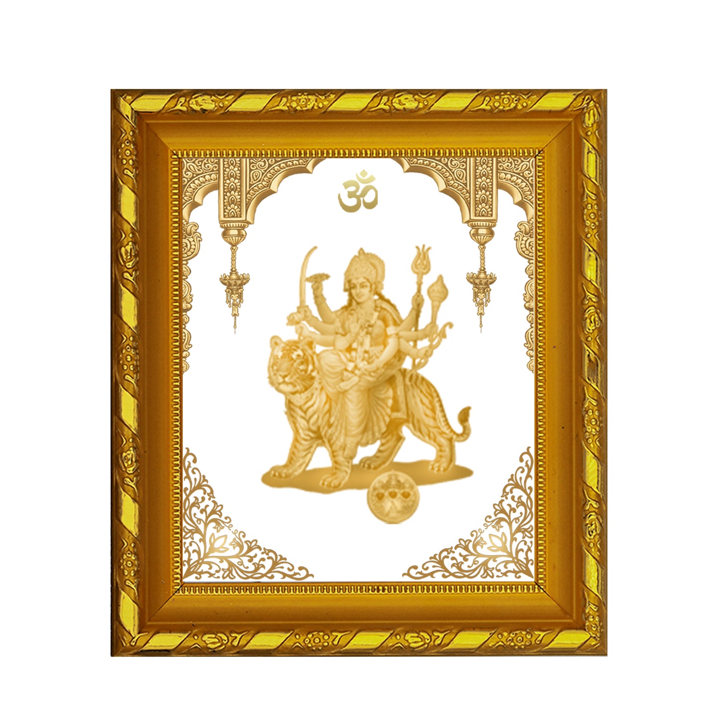 DIVINITI 24K Gold Plated Foil Durga Mata Photo Frame for Home & Office Decor, Table DG 103 Size 1 (15.3x14.9 CM)