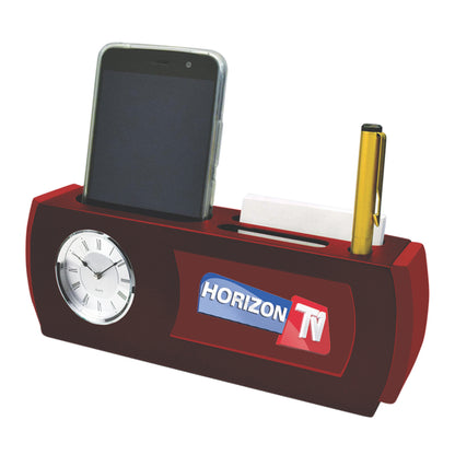 Customized MDF Pen Holder with Round Watch For Corporate Gifting