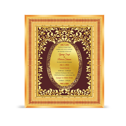 Diviniti 24K Gold Plated Customized Designer Wedding Card Photo Frame for Personalized Gift for Birthday, Marriage Anniversary & Celebration With Loved Ones DG022S4 (44x36.5 CM)