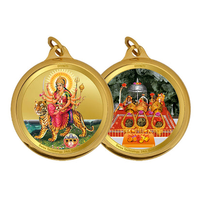 DIVINITI 24K Gold Plated Durga & Mata Ka Darbar 18MM Double Sided Pendant For Men, Women & Kids