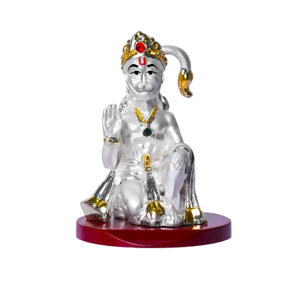 DIVINITI 999 Silver Plated Lord Hanuman Elegant Statue Idol For Car Dashboard, Home Decor, Puja Room, Luxury Gift (9x6 CM)