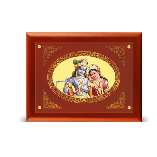 DIVINITI 24K Gold Plated Foil Radha Krishna Photo Frame for Home Decor, Wall Hanging, Tabletop, Puja Room, Workshop, Gift MDFS3 (30.2x22.7)