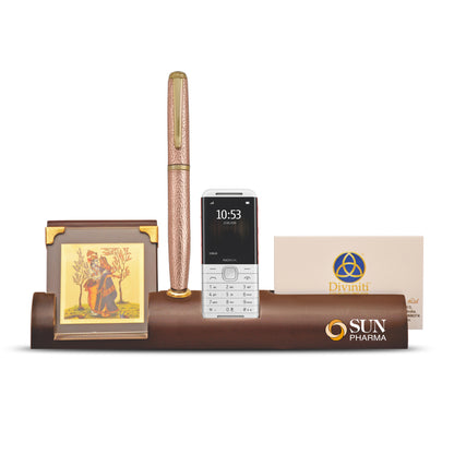 MDF Pen, Mobile & Card Holder With 24K Gold Plated Frame For Corporate Gifting