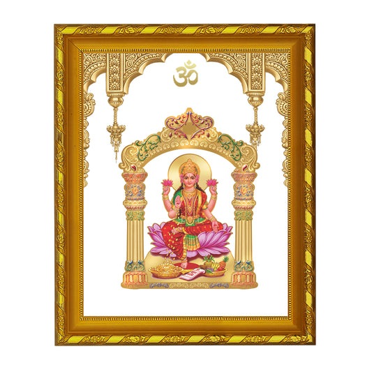 DIVINITI 24K Gold Plated Foil Goddess Lakshmi Wooden Photo Frame Idol for Puja Room, Home Wall Decor, Workshop, Table Top, Premium Gift | DG103 Size 2 (22.6x18.4 CM)