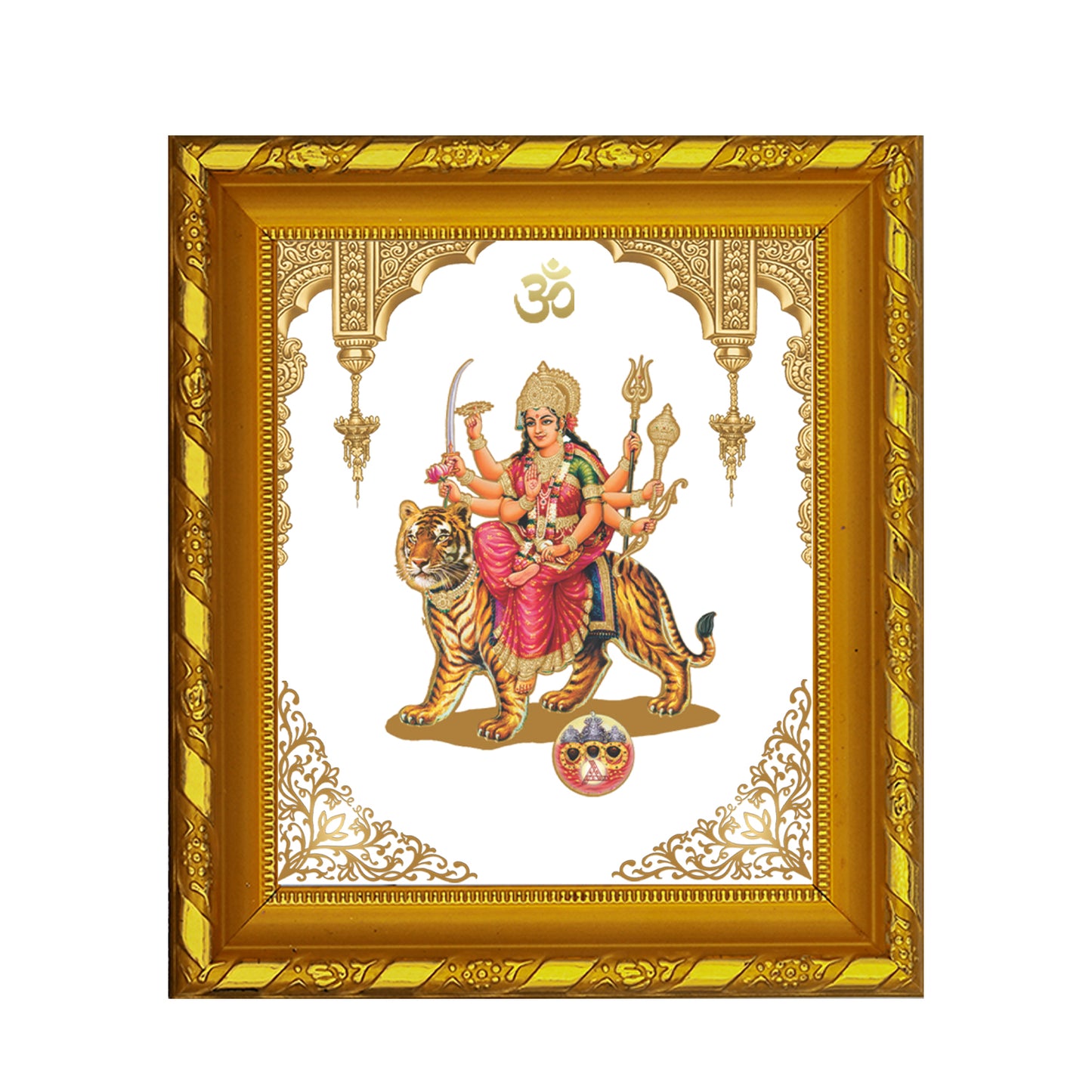 DIVINITI 24K Gold Plated Foil Durga Mata Photo Frame for Home & Office Decor and Tabletop DG 103 Size 1 (15.3x14.9 CM)