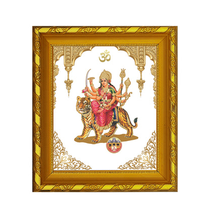 DIVINITI 24K Gold Plated Foil Durga Mata Photo Frame for Home & Office Decor and Tabletop DG 103 Size 1 (15.3x14.9 CM)