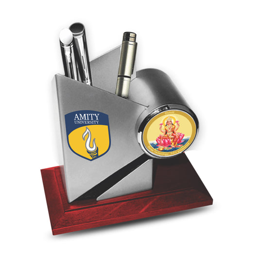 Customized SS Pen Holder with 24K Gold Plated Divine Frame For Corporate Gifting