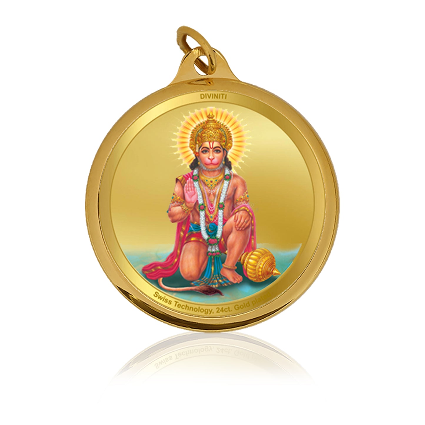 Diviniti 24K Gold Plated Hanuman & Yantra 22MM Double Sided Pendant For Men, Women & Kids