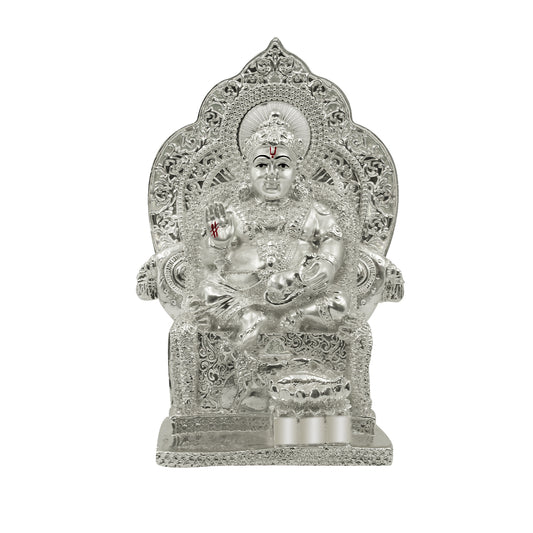 DIVINITI 999 Silver Plated Lord Kuber Statue For Wealth and Good Fortune into Your Life, Spiritual and Decorative Use Idol For Home Decor Showpiece, Office, Luxury Gift (17.5x12 CM)