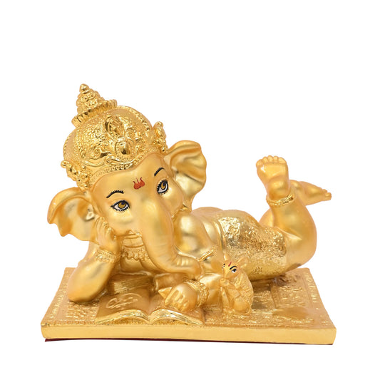 Diviniti 24K Gold-Plated Bal Ganesha Idol Statue Elegant Spiritual Décor & Blessing For Home Décor, Office, Tabletop, Pooja Room (12x14 CM)