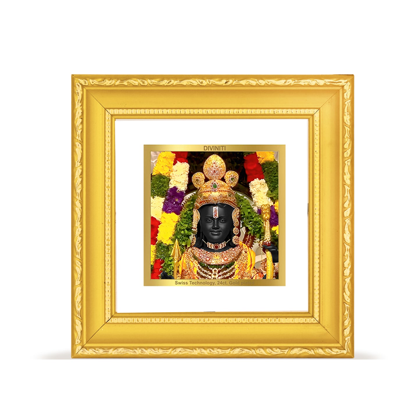 DIVINITI 24K Gold Plated Lord Ram Lalla Wooden Exquisite Wall Photo Frame Idol for Home Decor, Puja Room, Table Top, Gifts | DG101S1A (10x10 CM)