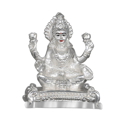 Diviniti 999 Silver Plated Goddess Lakshmi Mata Idol For Office, Temple and Table Decor, Home Decor Showpiece, Gift (8x6 CM)