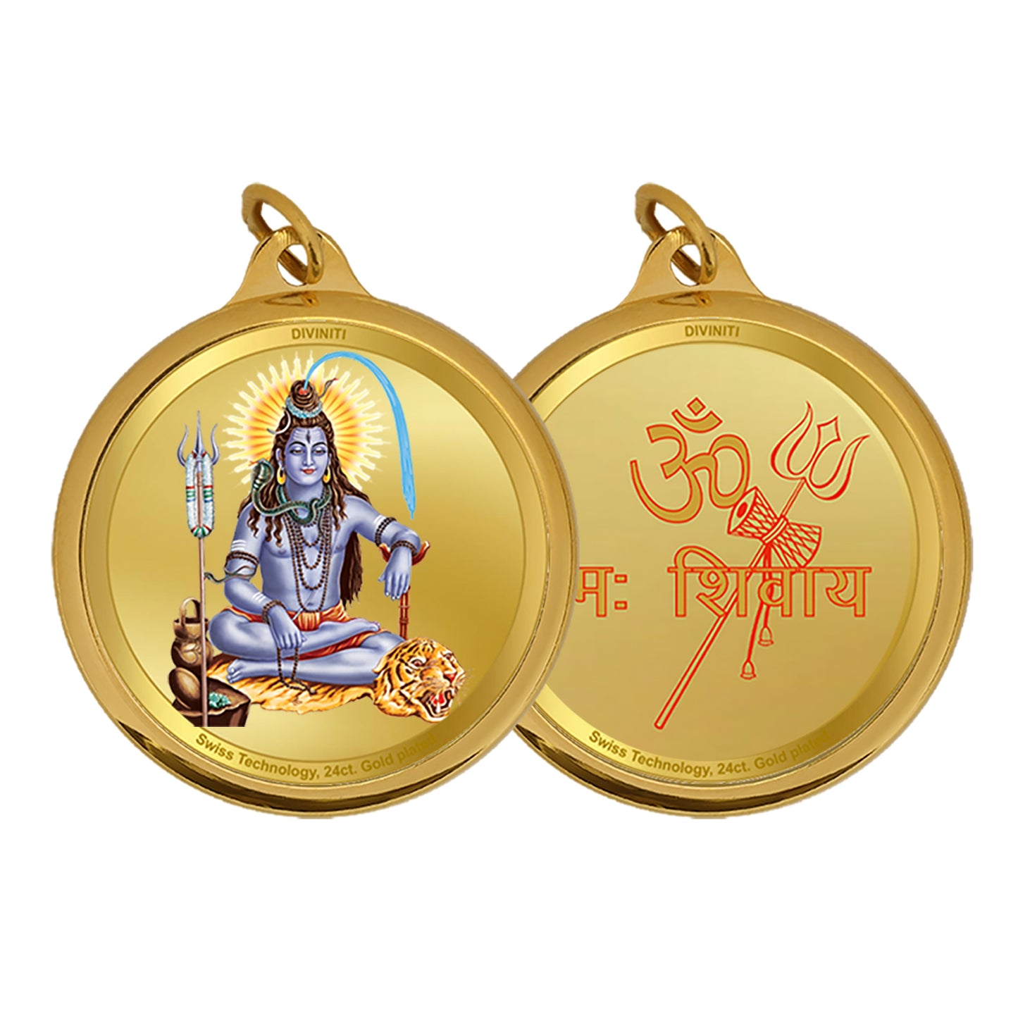 Diviniti 24K Gold Plated Lord Shiva & Om 18MM Double Sided Pendant For Men, Women & Kids