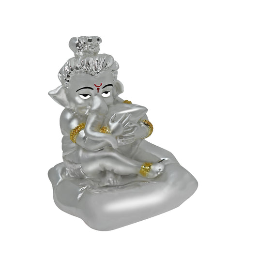 DIVINITI 999 Silver Plated Bal Ganesha Idol | Exquisite Divine Statue for Home Decor, Office Table Top, Car Dashboard, Pooja Room & Gift (8X7CM)