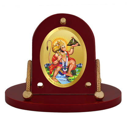 Diviniti 24K Gold Plated Hanuman Ji Frame for Car Dashboard, Home Decor, Table & Office (8 CM x 9 CM)