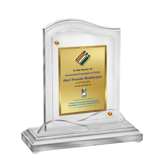 Customized Acrylic Trophy with Matter Printed on 24K Gold Plated Foil For Corporate Gifting