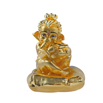 DIVINITI 24K Gold Plated Bal Ganesha Idol | Exquisite Divine Statue for Home Decor, Office Table Top, Car Dashboard, Pooja Room & Gift (8X7CM)