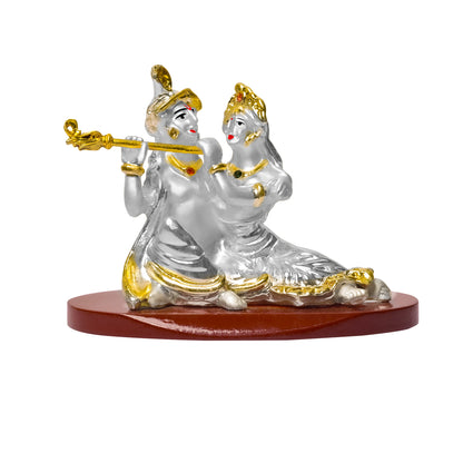 DIVINITI 999 Silver Plated Radha Krishna Ji Idol Statue For Car Dashboard, Home Decoration, Puja Room and Gift (6x8.5 CM)