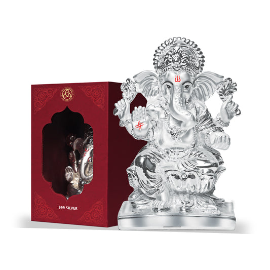 Diviniti 999 Silver Plated Ganesha Idol For Wedding Gift (16x11 cm)