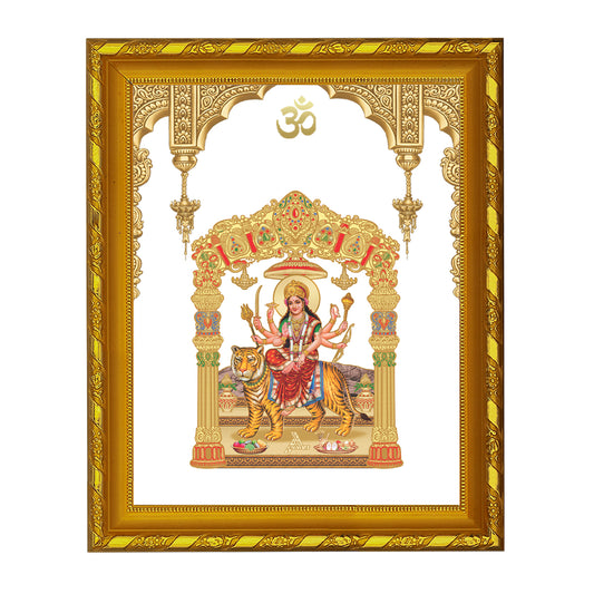 DIVINITI 24K Gold Plated Durga Wooden Photo Frame Idol for Puja Room, Home Wall Decor, Workshop, Table Top, Premium Gift | DG103 Size 2 (22.6x18.4 CM)