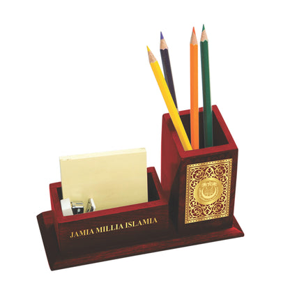 MDF Pen Holder with 24K Gold Plated Designer Motif Frame For Corporate Gifting