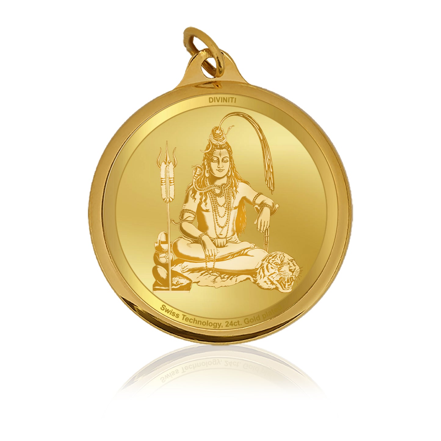 Diviniti 24K Gold Plated Shiva & Om Namah Shivay 22MM Double Sided Pendant For Men, Women & Kids