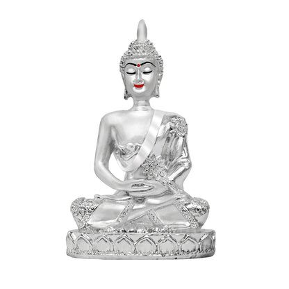 DIVINITI 999 Silver Plated Lord Buddha Statue Idol For Office Desk, Workship, Puja Room, Home Decor Showpiece, Luxury Gift (11x6.5 CM)