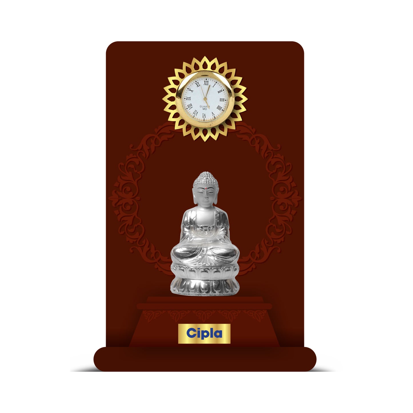 Customized MDF Memento With 999 Silver Plated Idol & Round Watch For Corporate Gifting