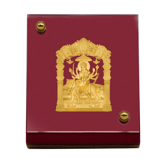 Diviniti 24K Gold Plated Durga Mata Frame for Car Dashboard, Home Decor, Table & Office (5.5 CM x 6.5 CM)