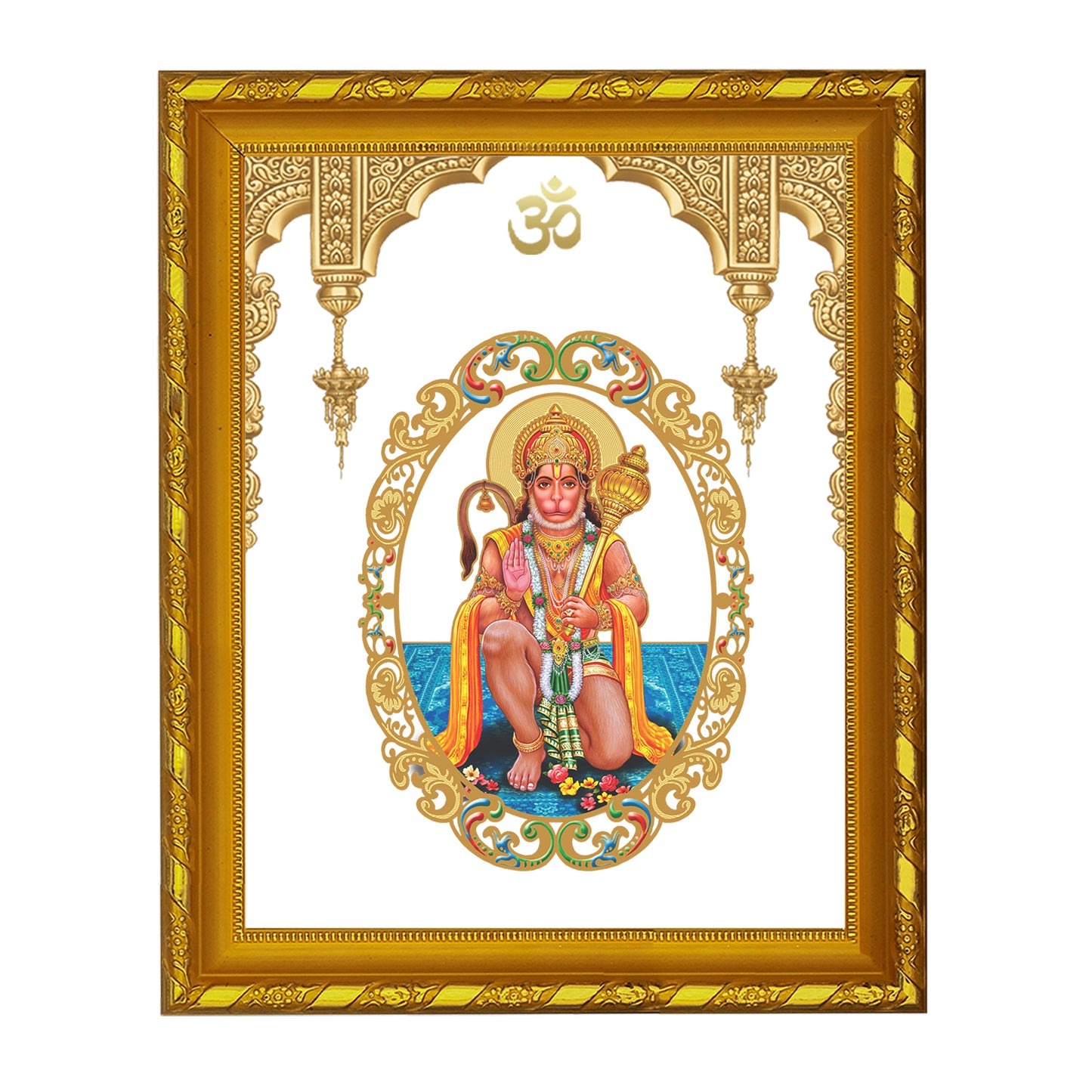 DIVINITI 24K Gold Plated Foil Lord Hanuman Luxurious Photo Frame Idol for Home Decor, Table Top, Wall Hanging, Workshop, Gift|DG103 Size 2 (22.6x18.4 CM)