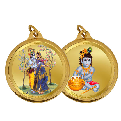 Diviniti 24K Gold Plated Radha Krishna & Bal Gopal 18MM Double Sided Pendant For Men, Women & Kids