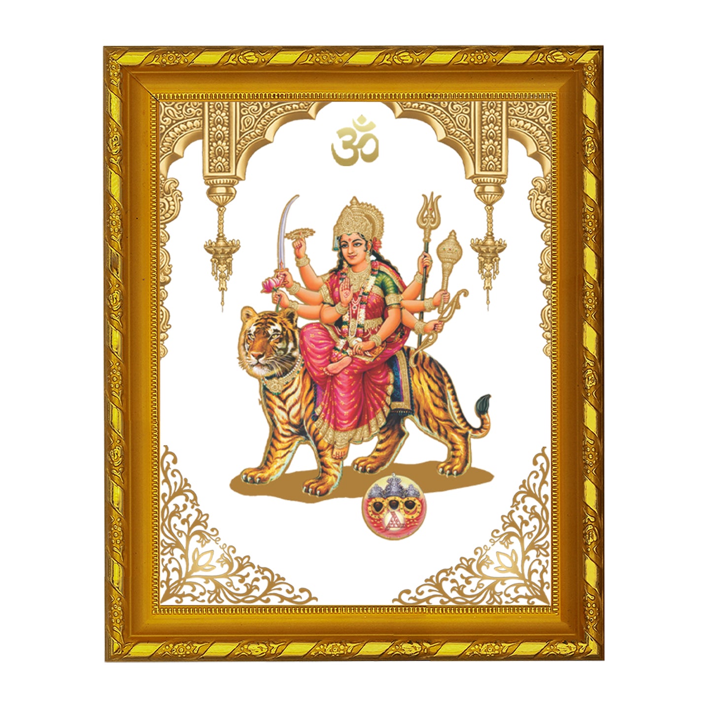 DIVINITI 24K Gold Plated Durga Wooden Traditional Photo Frame for Home Wall Decor, Workshop, Table Top, Premium Gift | DG103 Size 2 (22.6x18.4 CM)