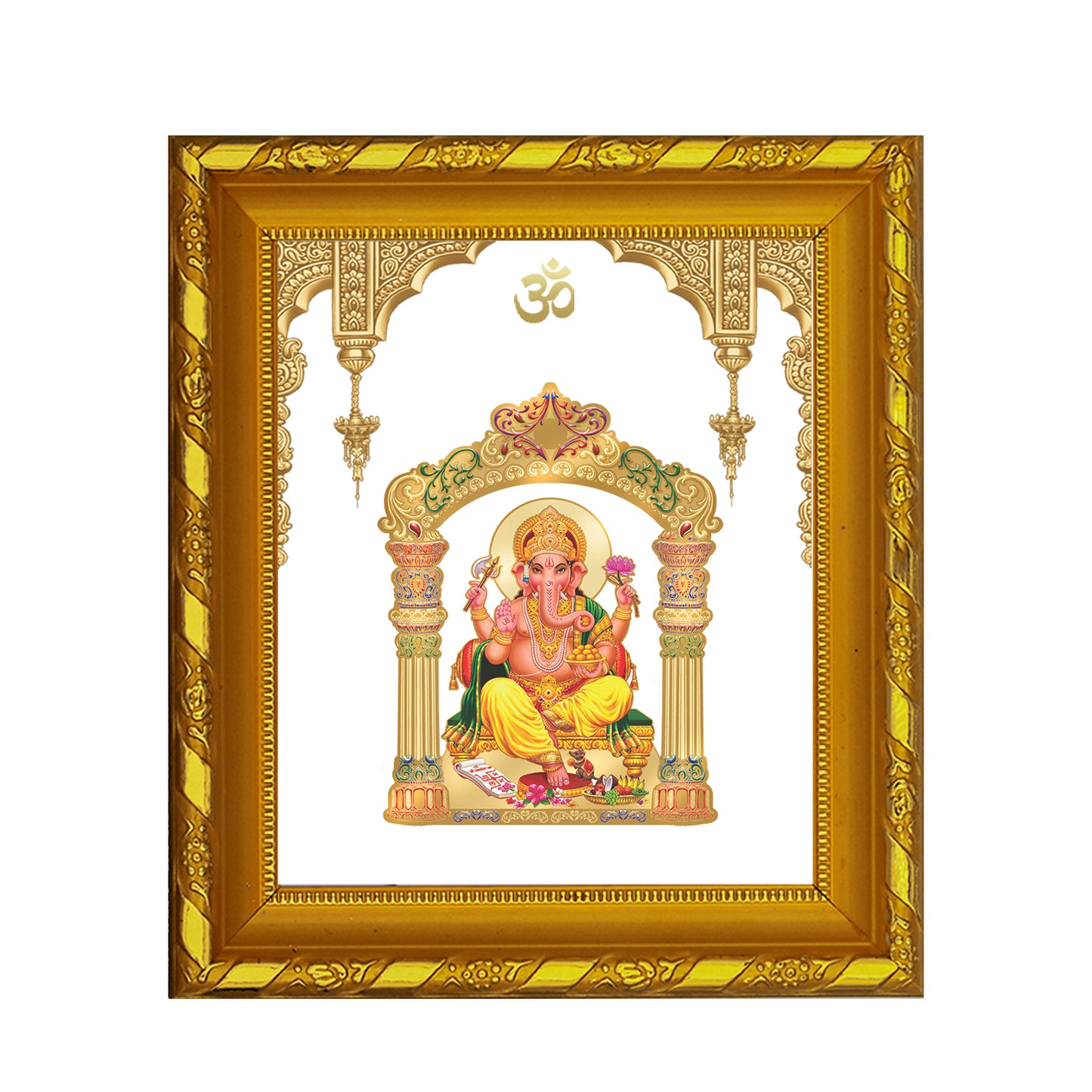 DIVINITI 24K Gold Plated Foil Ganesha Photo Frame for Home & Office Decor and Tabletop DG 103 Size 1 (15.3x14.9 CM)