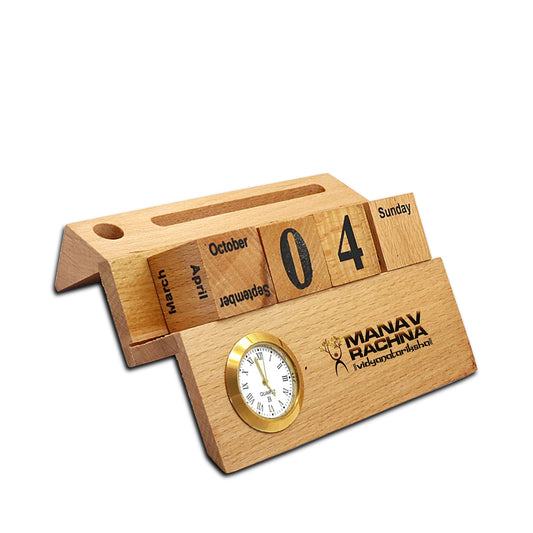 Customized Hanging Table Top Calendar With Round Watch For Corporate Gifting