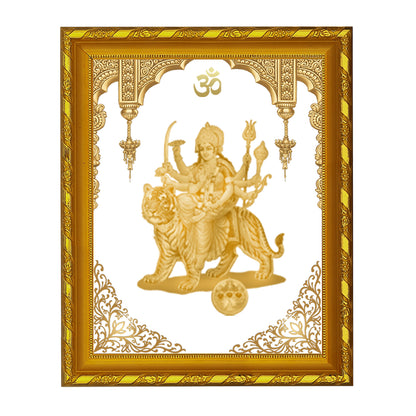 Diviniti 24K Gold Plated Durga Mata Photo Frame for Home Decor Showpiece (21.5 CM x 17.5 CM)