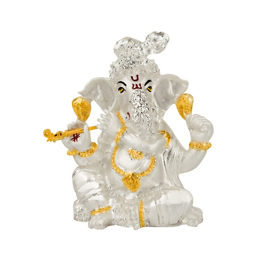 DIVINITI 999 Silver Plated Lord Ganesha Statue For Making Every Occasion Special, Representation of Love, Joy, and Prosperity Idol For Office Decor (11X8.5CM)