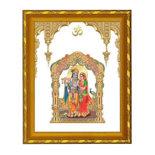 DIVINITI 24K Gold Plated Radha Krishna Wooden Modern Photo Frame Idol for Wall Hanging, Workshop, Table Top, Home Decor, Luxury Gift | DG103 Size 2 (22.6x18.4 CM)