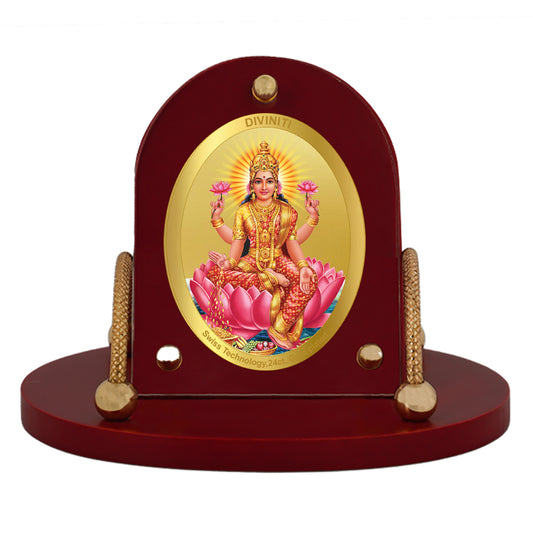 Diviniti 24K Gold Plated Laxmi Mata Frame for Car Dashboard, Home Decor, Table & Office (8 x 9 CM)