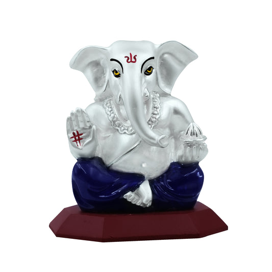 DIVINITI 999 Silver Plated Ganesha Idol for Home Decor Showpiece (10X7CM)